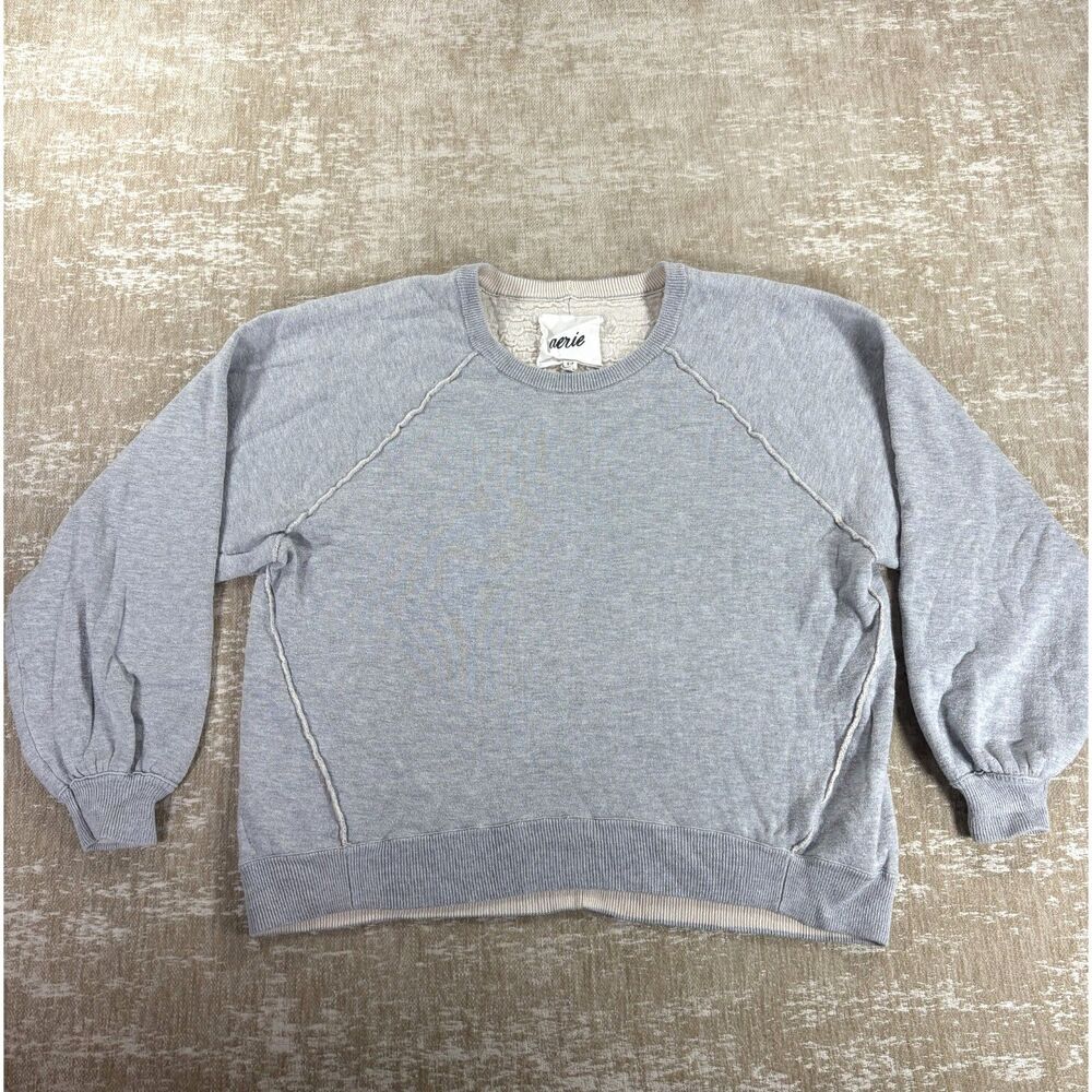 Aerie Gray Raglan Exposed Seam Crewneck Sweatshirt - Size S (Fits Smaller)